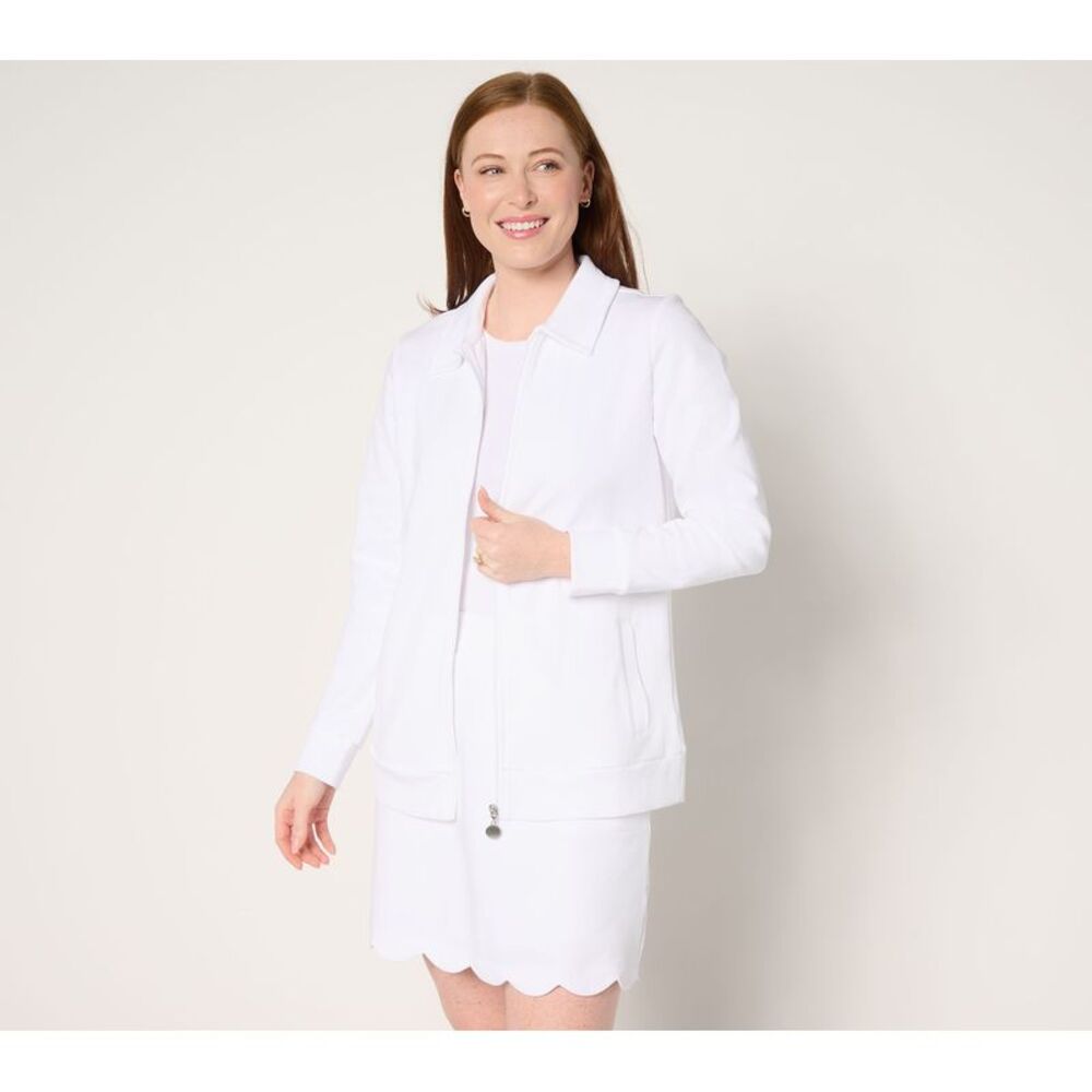 Sport Savvy Women's Jacket Sz M Pique Knit Collared White A691475